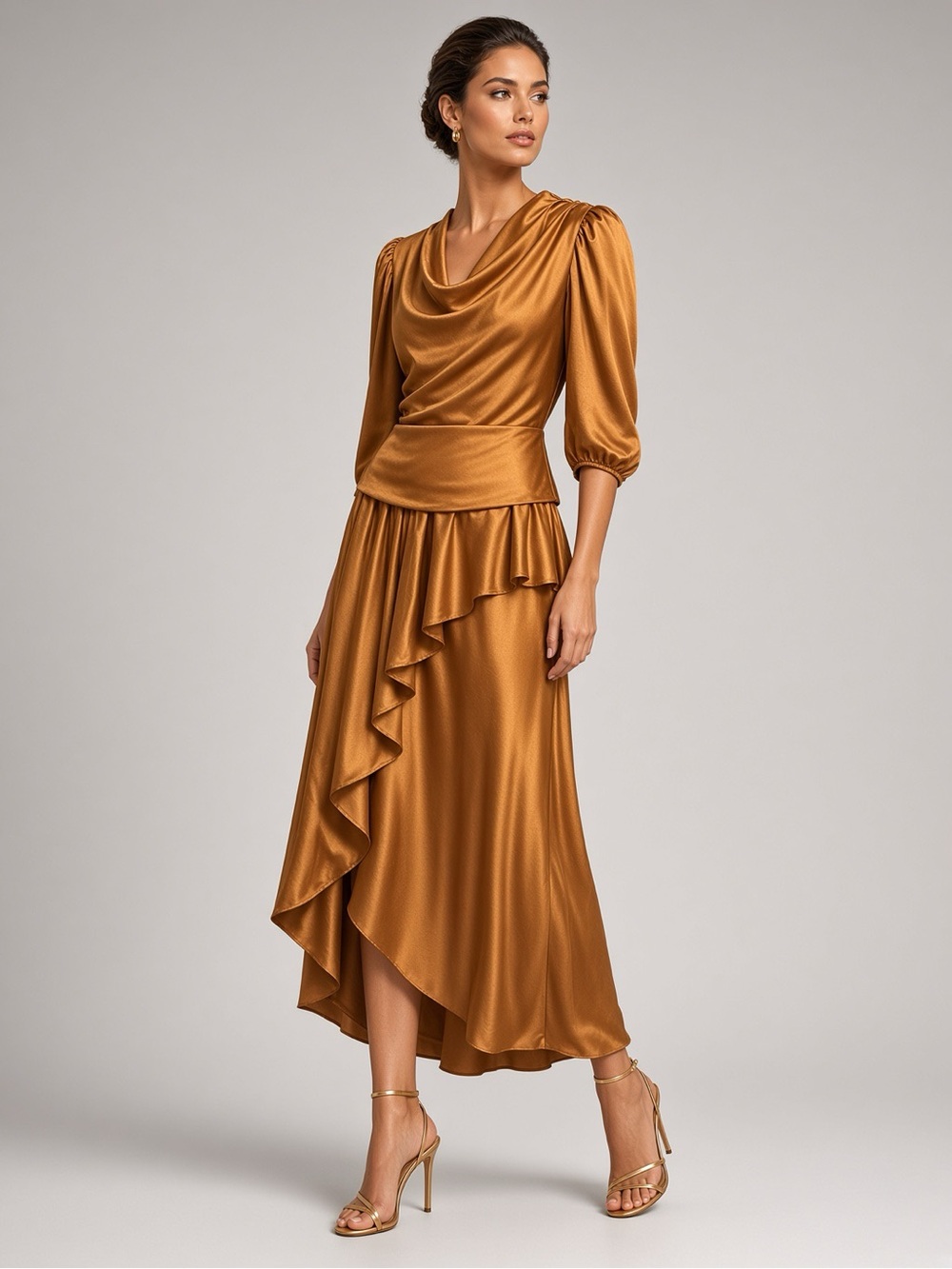 ASOS Draped Peplum High-Low Midi Dress in Mustard